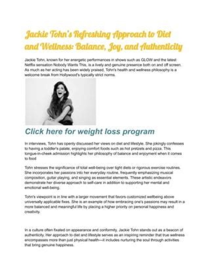 Jackie Tohn Diet Plan